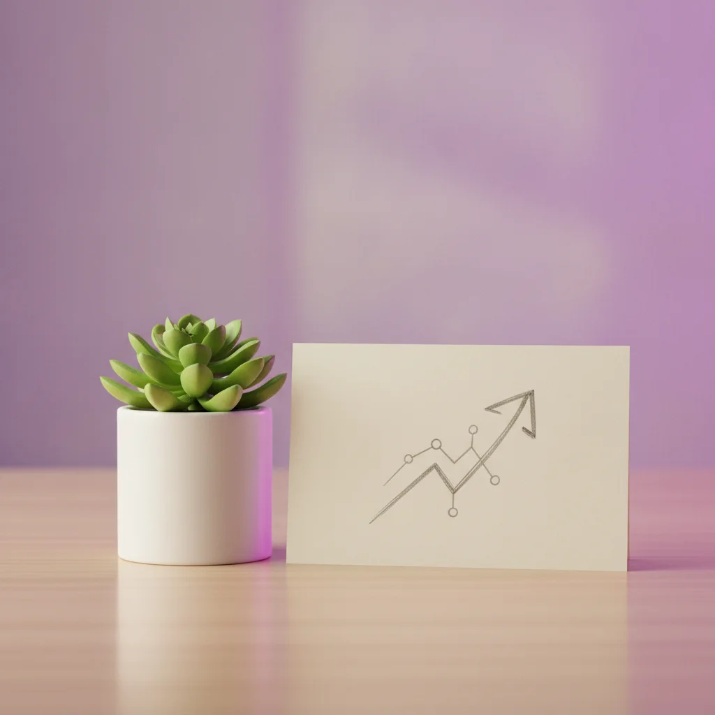 Plant and upward trend sketch on a desk